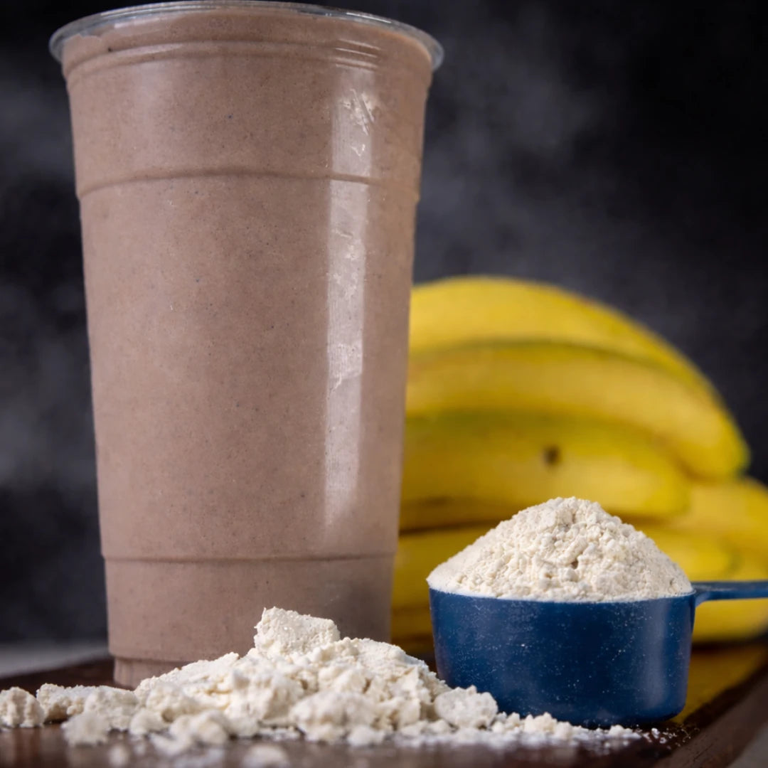 Power Up smoothie with protein and banana available for online pickup and delivery from Fresh Juiced Juice Bar in Redlands, California