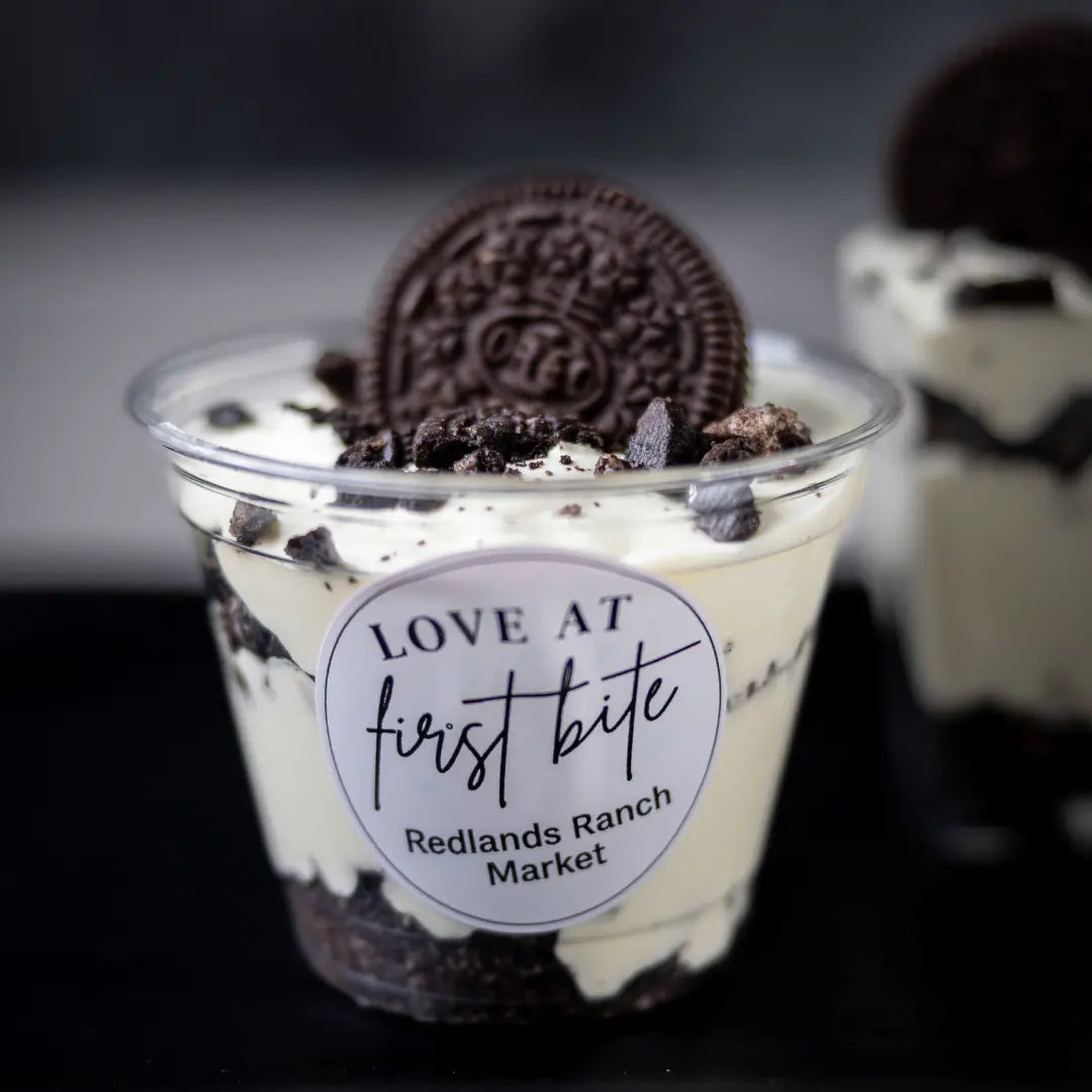 Cookies and cream dessert cup topped with Oreo cookies available for online pickup and delivery from Fresh Juiced Juice Bar in Redlands, California

