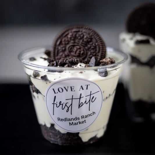 Cookies and cream dessert cup topped with Oreo cookies available for online pickup and delivery from Fresh Juiced Juice Bar in Redlands, California
