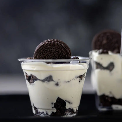 Creamy cookies and cream dessert cup with chocolate cookie topping available for online pickup and delivery from Fresh Juiced Juice Bar in Redlands, California
