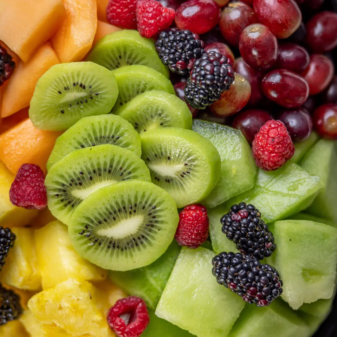Fresh fruit platter arranged for parties available for online pickup and delivery from Fresh Juiced Juice Bar in Redlands, California