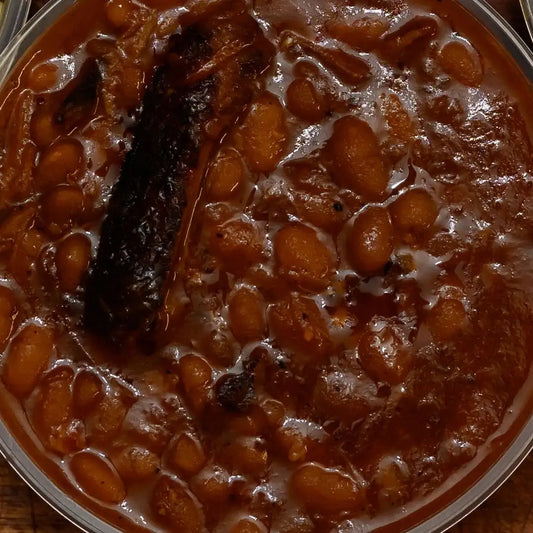 Side of BBQ baked beans available for online pickup and delivery from Hoodidya BBQ in Redlands, California
