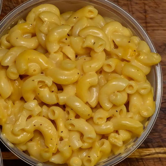 Side of creamy mac and cheese available for online pickup and delivery from Hoodidya BBQ in Redlands, California