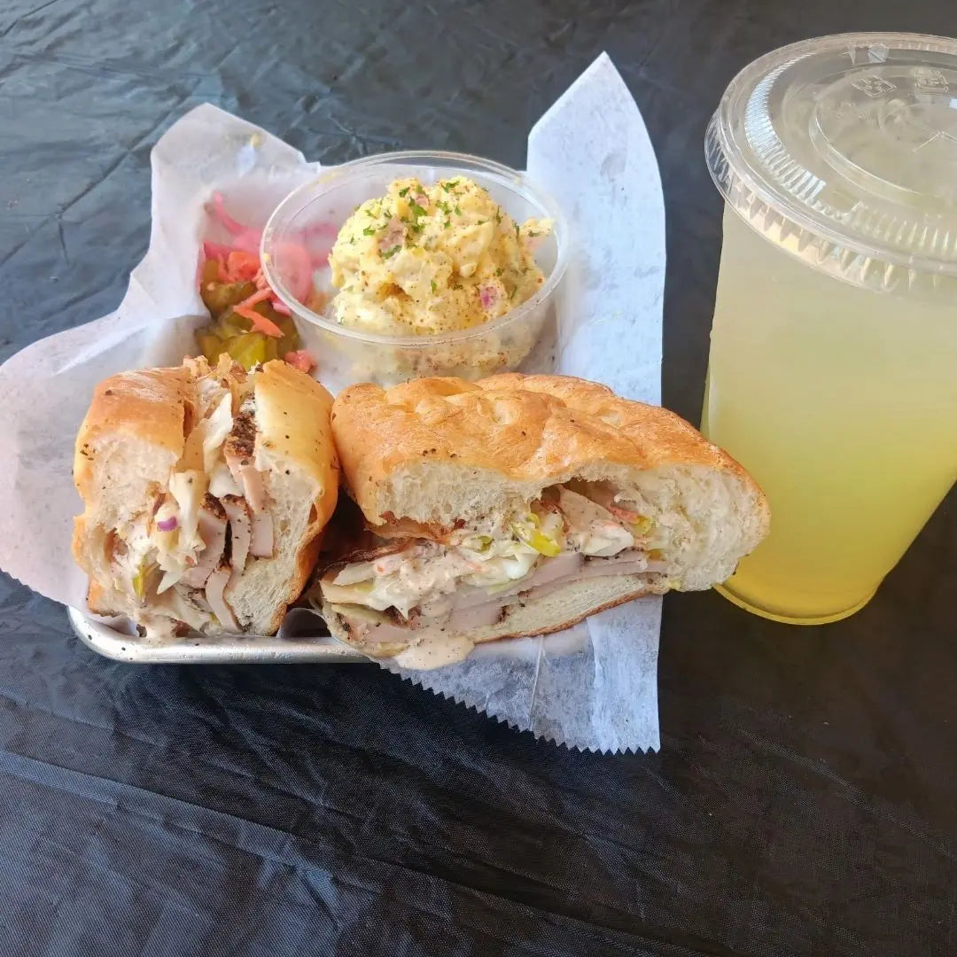 BBQ turkey breast sandwich combo with side and drink available for online pickup and delivery from Hoodidya BBQ in Redlands, California
