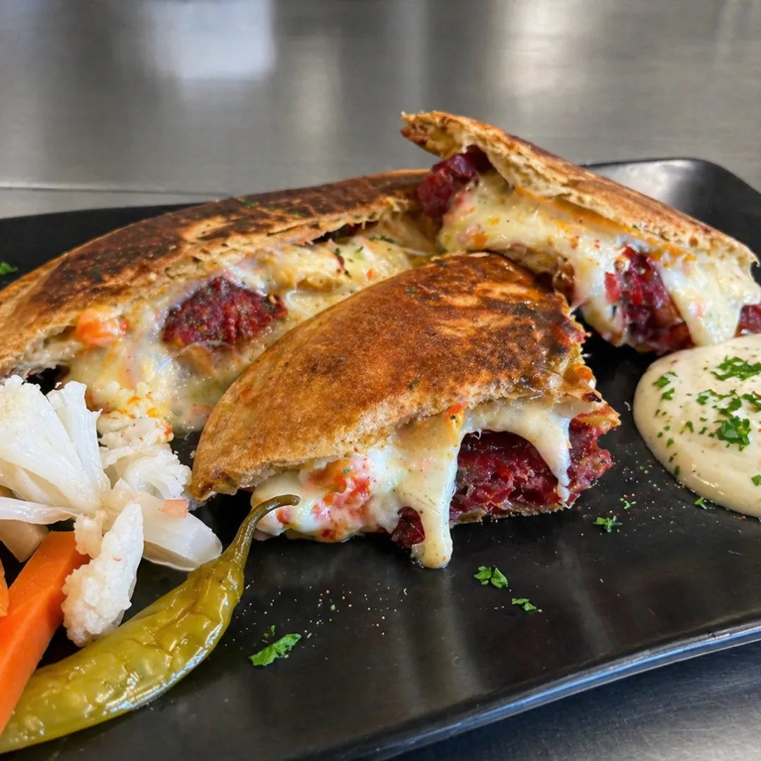 Egyptian kebda sandwich with Halal beef liver and jalapeño available for online pickup and delivery from Redlands Ranch Market in Redlands, California
