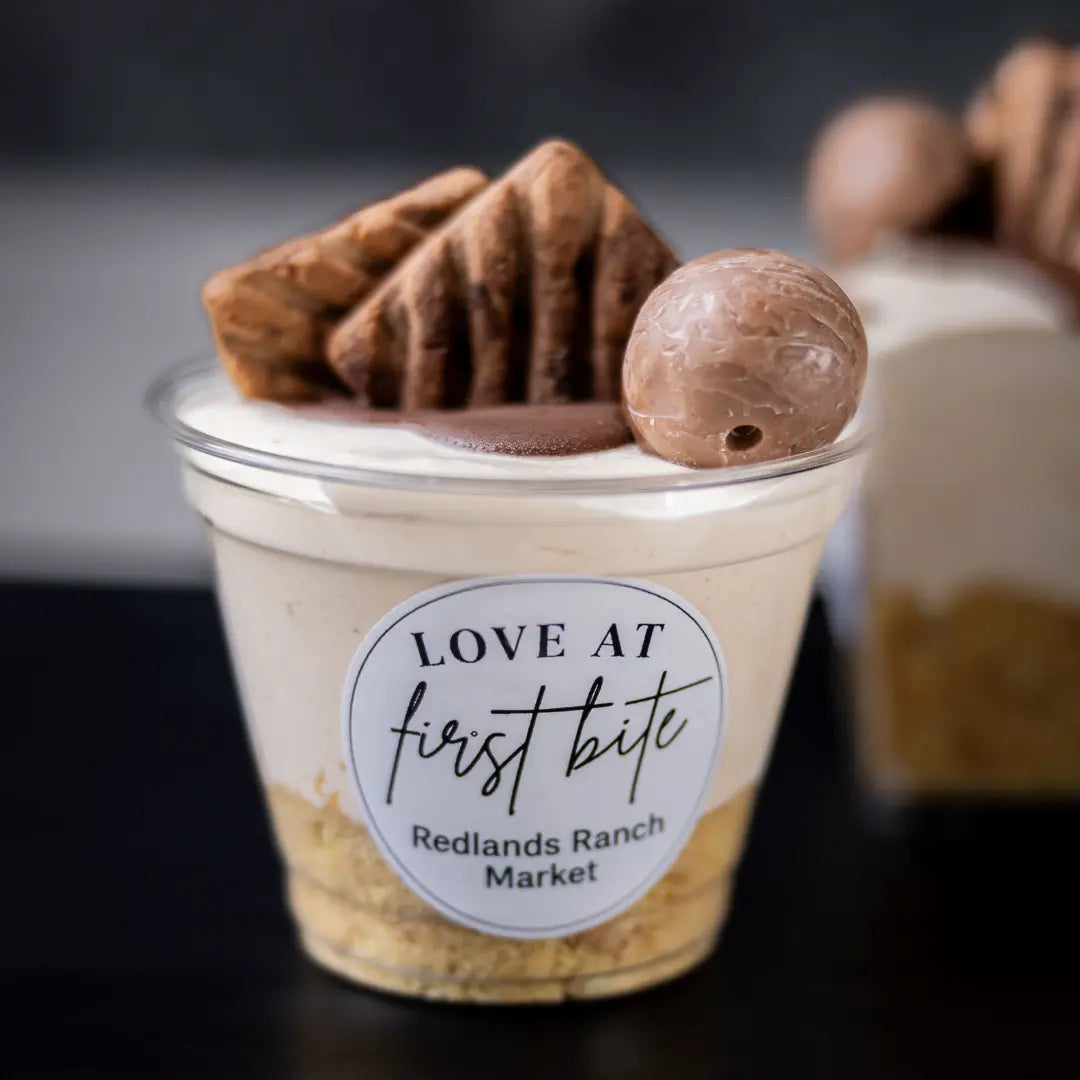 Peanut butter dessert cup topped with chocolate treats available for online pickup and delivery from Fresh Juiced Juice Bar in Redlands, California
