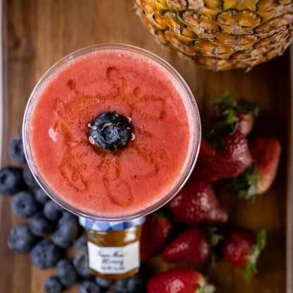 Fresh Islander smoothie with strawberry and pineapple available for online pickup and delivery from Fresh Juiced Juice Bar in Redlands, California
